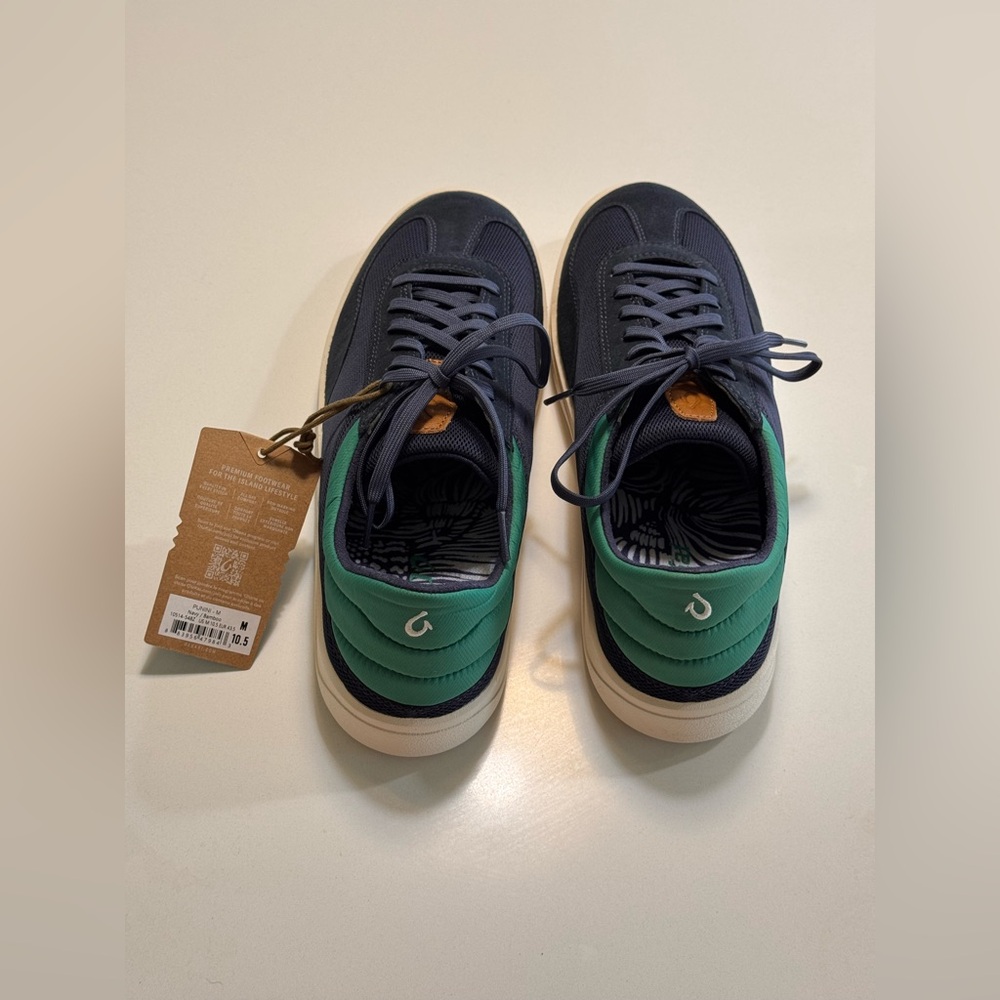 OluKai Punini NWT Court Sneakers Men Size 10.5 Blue Green Leather Suede Shoes - Picture 3 of 11